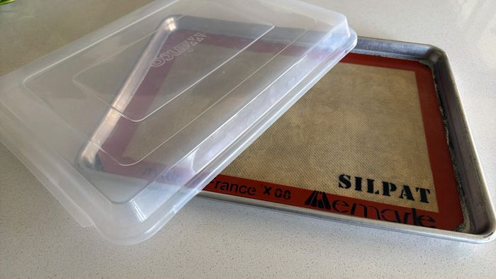The sheet pan, Silpat and the miracle cover all together