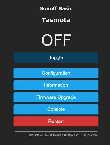 Main Tasmota, select Configuration